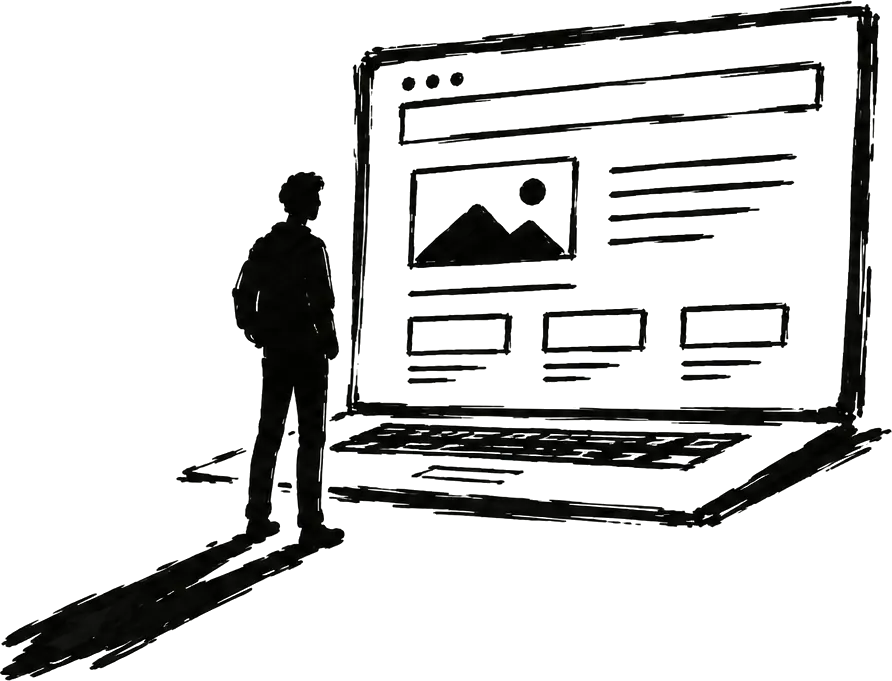 Ilustración de una persona frente a una página web