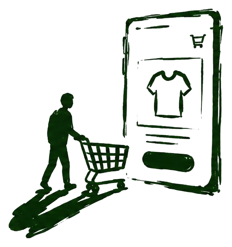 Ilustración de una persona comprando en una tienda online